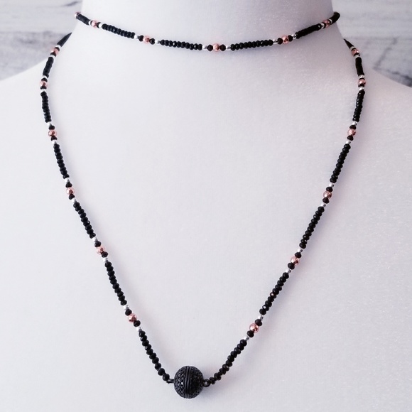 Black Spinel Layering Necklace, 36 inches - Picture 2 of 8
